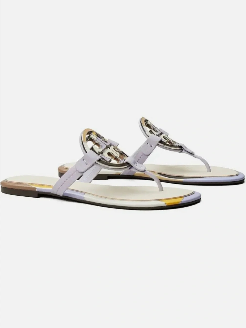 Tory Burch Lavender Leather Logo Thong Sandals with Silver Emblem. Make an offer